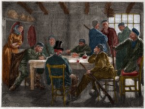 Siciliansk mafia i 1800-tallet: Forhør af en godsejer ophævet af sicilianske mafiosi i 1873. Stik fra 1873. af French School