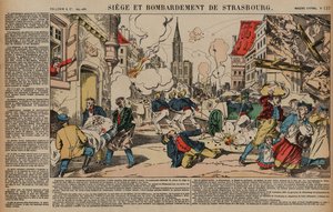 Belejring og bombardement af Strasbourg, fransk-preussisk krig, august-september 1870 (farvet gravering) af French School