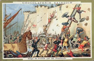 Normannernes belejring af Paris i det 9. århundrede, reklame for Chocolaterie Saintoin, ca. 1900
