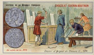 Silver Denier of Chlothar II, 584 (chromolit) af French School