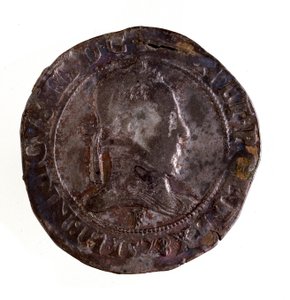 Sølv fransk testoon (teston), regeringstid af kong Henrik III af Frankrig (Henri III) (1574-1589) Diam. 3,5 cm Napoli, museo archeologico af French School