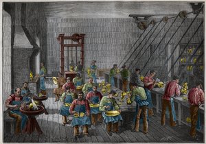 Sølvtøjsværksted i Frankrig i det 19. århundrede. Indgravering fra 1885 i "" Les arts et metiers illustres"" af Adolphe BITARD. af French School