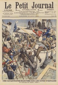 Forlis af handelsdamperen Sirio ud for Cartagena, Spanien (farve litho) af French School