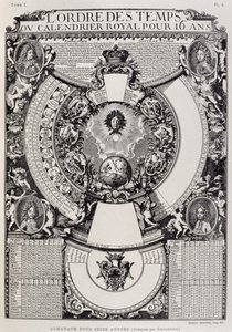 Seksten års almanak designet af Lepautre, gravering fra Dictionary of furnishing and decoration, bind I af French School