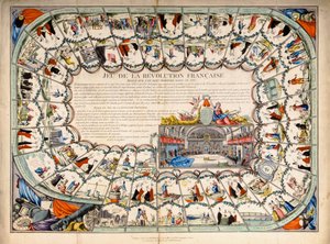 Snakes and ladders board baseret på den franske revolution, 1791 af French School