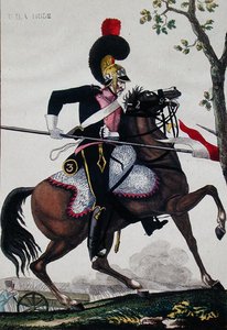 Soldat fra det franske husholdningskavaleri under imperiets periode (farve litho) af French School
