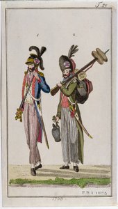 Soldater fra den franske revolution med bajonetter i 1793 af French School