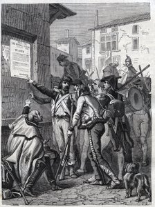 Soldater, dine behov er store: Franske soldater læser general Bonapartes proklamation i november 1799 - Indgravering af 1865 i "Histoire du Consulate et de l