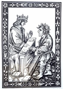 Solomon og Marcoul, illustration fra Videnskab og litteratur i middelalderen og renæssancen, skrevet og indgraveret af Paul Lacroix, 1878 af French School