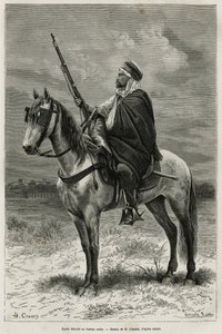 Spahi, effektiv rytter og frygt, der bidrager til erobringen af Algeriet, i Frankrigs tjeneste, løsriver sig på det arabiske kontor og graverer efter en tegning af H. Charles for at illustrere historien om Tebessa og dets monumenter (Algeriet), af A. Heron af French School