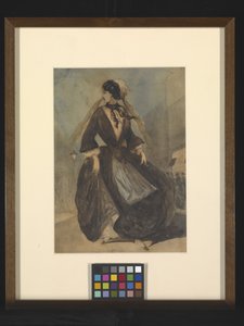 Spansk dame (pen, blæk og akvarel på råhvidt papir) af French School