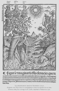 Den spanske filosof og franciskanske tertiær Ramon Llull i kontemplation, der leder alle sin sjæls evner til Gud (litho) af French School