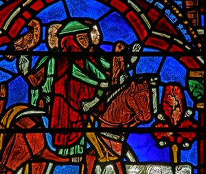 St Cheron vindue: hest og hund (w15) af French School