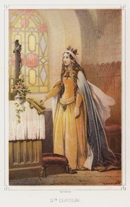 St Clotilde, Frankernes Dronning (farve litho) af French School