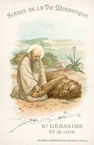 Skt. Gerasimus og løven (chromolitho) af French School