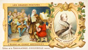 Skt. Gregor den Store, og en skole med gregoriansk sang (chromolitho) af French School