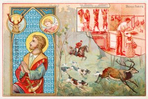 St Hubert, skytshelgen for jægere (chromolitho) af French School