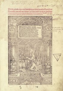 St. Hieronymus i hans Studiolo, titelblad til en bibel, trykt af J. Marion, Lyon, 1521