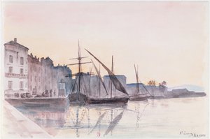 St. Tropez (akvarel på papir) af French School