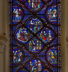 Glasmaleri fra katedralen i chartres: detaljer om Saint Thomas