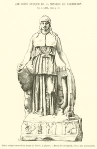Statue antik conservee au temple de Thesee, en Athenes (gravering) af French School