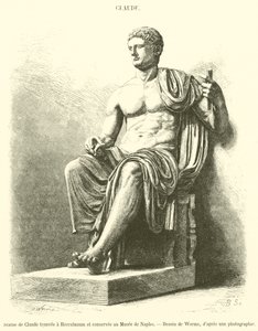 Statue af Claudius fundet i Herculaneum og bevaret i Museet i Napoli (gravering) af French School