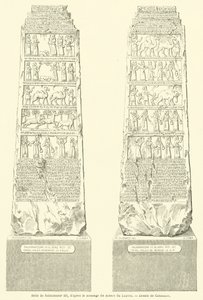 Stele af Shalmanasar III, fra rollebesætningen i Louvre-museet (gravering) af French School