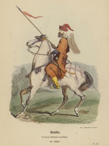 Stradiot, albansk hjælpekavaleri, XVI. århundrede (farvet gravering) af French School