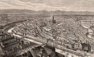 Strasbourg - Bas-Rhin, i Alsace - indgravering i "La France illustrée: geografi, historie, statistisk administration" af V.A. Malt-Brown. 1884 af French School