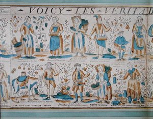 Gadehandlere i det 18. århundrede (farve litho) af French School