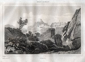 Subiaco Lazio i hovedstadsbyen Rom - Indgravering fra "" Det maleriske Italien"" af M. de Norvins, Ch. Nodier 1834-1836. af French School