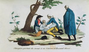Kirurg opererer en oberst af husarerne på slagmarken af French School