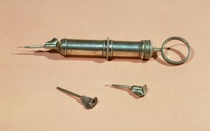 Sprøjte opfundet af Charles-Gabriel Pravaz (1791-1853) i 1853 med forskellige nåle af French School