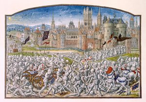 T.2 fol.287 Gents indbyggeres sejr ledet af Philipp van Artevelde før Brugge i 1381, fra Froissarts Chronicle, 1472 af French School
