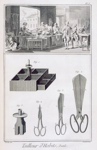 Skrædder, fra Encyclopedie des Sciences et Metiers af Denis Diderot (1713-84) udgivet ca. 1770 af French School