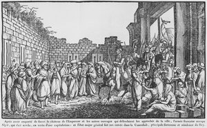 Indtagelse af Algier, fransk hær på vej ind i kasbahen, illustration fra en populær almanak, 1831 af French School