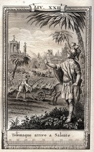 Teemaque vender tilbage til Salente (Salento) - indgravering af 1798 af Monnet i "Les Aventures de Telemaque, fils d