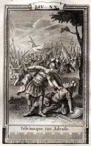 Telemaque dræber Adraste - indgravering af 1798 af Monnet i "Les Aventures de Telemaque, fils d