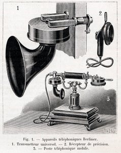 Telefonapparat - Berliner System - indgravering i "" La nature"" fra 1902 af French School