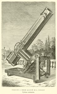 Silver Mirror Telescope af L Foucault, Newtonsk system (gravering) af French School