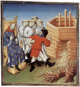 Tempelherrer vil blive henrettet under udseendet af den franske kong Philippe IV le Bel i 1310, belysning af French School