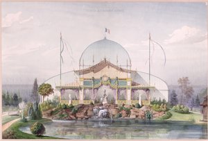 Telt og stort drivhus i universaludstillingens have i Paris i 1867 (akvarel på papir) af French School