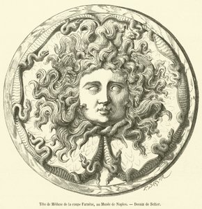 Head of Medusa fra Farnese Cup, på Museum of Napoli (gravering) af French School