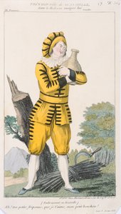 Skuespilleren Thenard i rollen som Sganarelle på stykket Le Medecin Malgre Lui, produceret i Paris på Comedie Francaise, begyndelsen af det nittende århundrede af French School