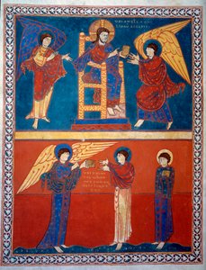 Englen modtog Herrens bog og overrakte den til Saint John Miniature fra kommentarerne til "Åbenbaringen ifølge Saint John" skrevet i 775 af munken Beatus af Liebana af French School