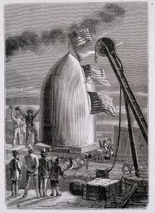 Projektilets ankomst til Stone-Hill - i "Fra Jord til Måne" af Jules Verne af French School