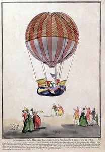 The Ascent of the Aerostat in Jardin des Tuileries, 1. december, 1783 (pen & blæk og wc på papir) af French School