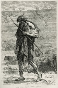 Den australske hyrde, indgraveret efter en tegning af D.Maillart, for at illustrere historien seks måneder i Australien, af Desire Charnay, en missionsopgave fra Ministeriet for Offentlig Undervisning, i 1878, offentliggjort i tour du monde, under ledelse  af French School