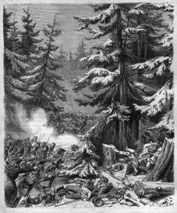 Slaget ved Hohenlinden (nær München, Tyskland) den 12. Frimaire, IX (3. december 1800) mellem de franske tropper af general Jean Victor (Jean-Victor) Moreau og de østrigske og bayerske styrker under kommando af ærkehertug Jean-Baptiste (Jean-Baptiste) ) af af French School