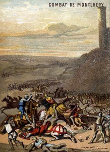 Slaget ved Montlhery (1227): Kongerigerne og feodalitten - Blanche de Castille, regente af sin søn Ludvig IX. modvirker oprøret fra den store feudal. Chromolithography of the Series "" Patriotic Education through Image "". af French School